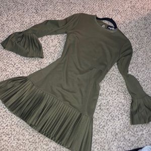 Olive green ruffle dress
